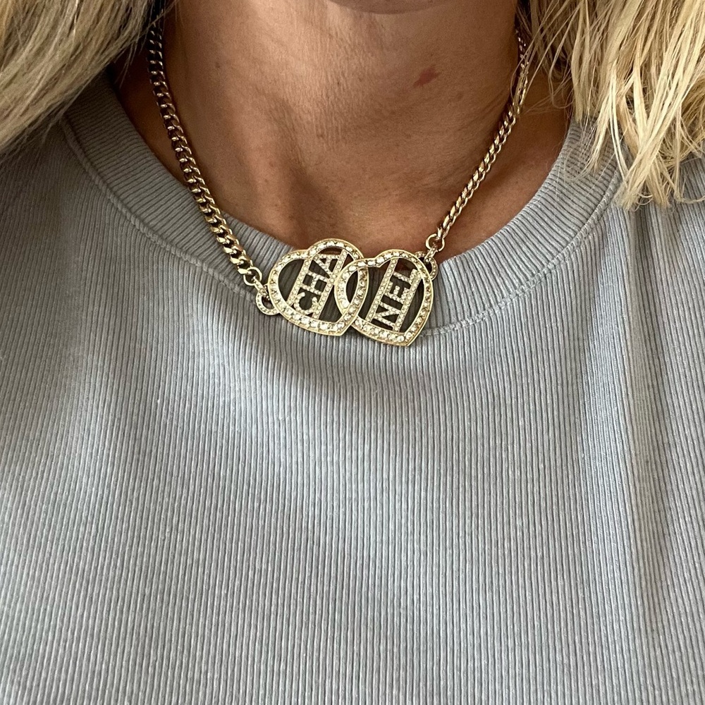 ❌SOLD❌ CHANEL Gold Crystal & Heart Pendant Choker Necklace - NEW with RECEIPT!